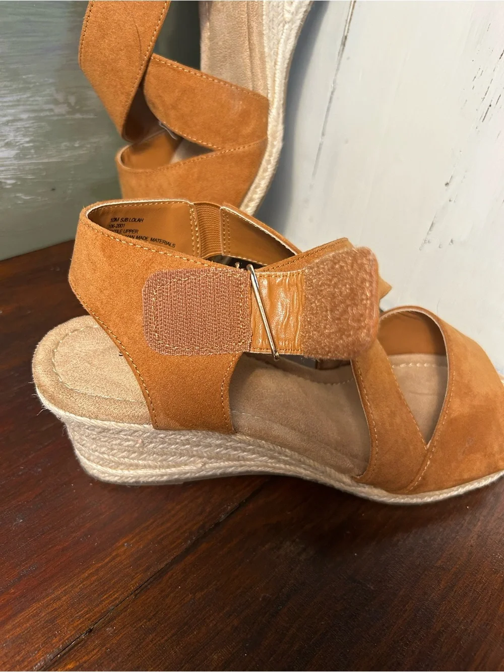 Women's Suede Espadrille Wedge Sandals in Tan Suede